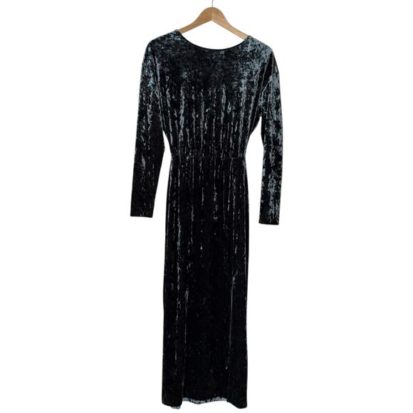 & Other Stories Velvet Keyhole Back Midi Dress Long Sleeve Teal Green Size 4 - Picture 12 of 15
